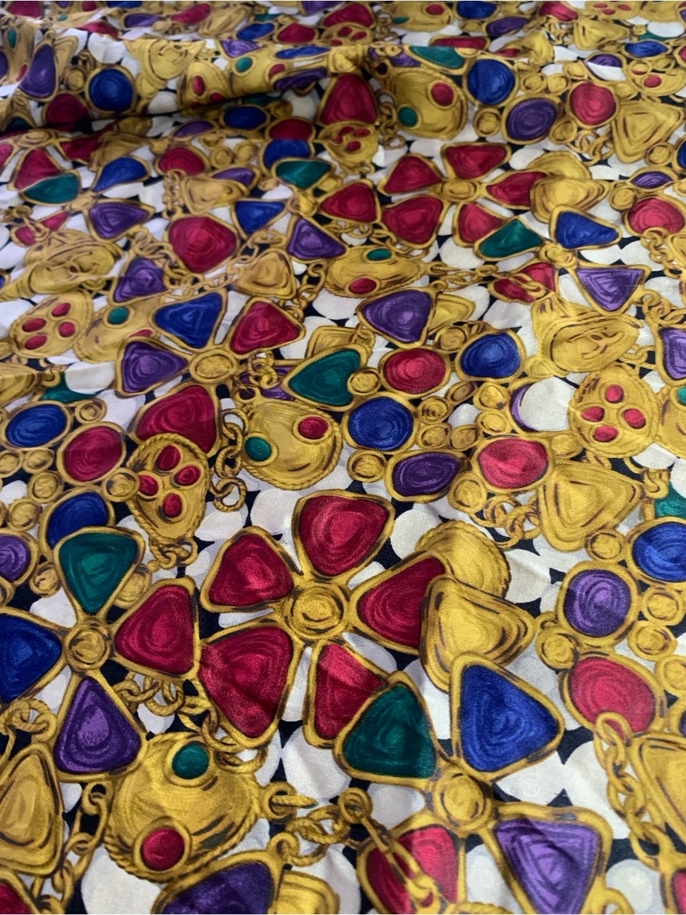 CHANEL Black Silk Scarf with Gold Chain and Gem Motifs - Picture 13 of 16